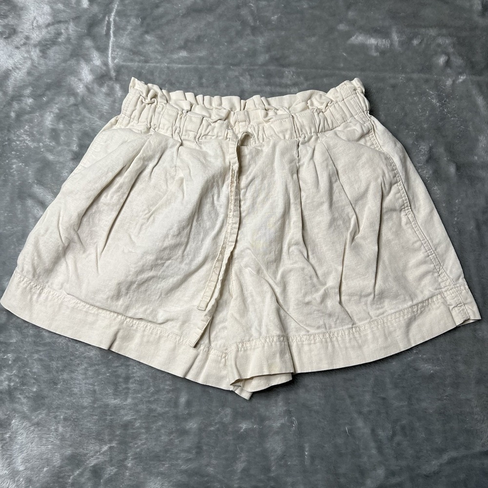 Uniqlo‎ Shorts Women XS High-Waist Drawstring Linen & Cotton Blend Beige Summer